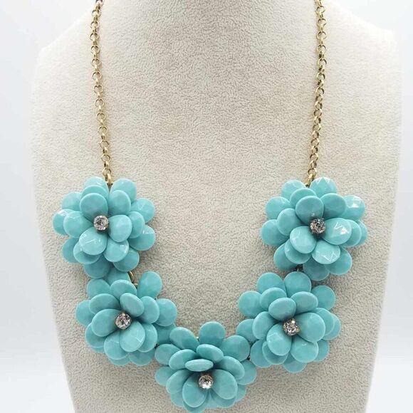 J Crew Turquoise Resin Flower Necklace with Crystal Centers - Picture 6 of 9